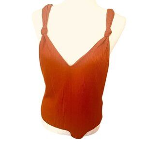 H&M Women's Orange Ribbed Knotted V neck Stretchy Soft - Tank Top - Size L